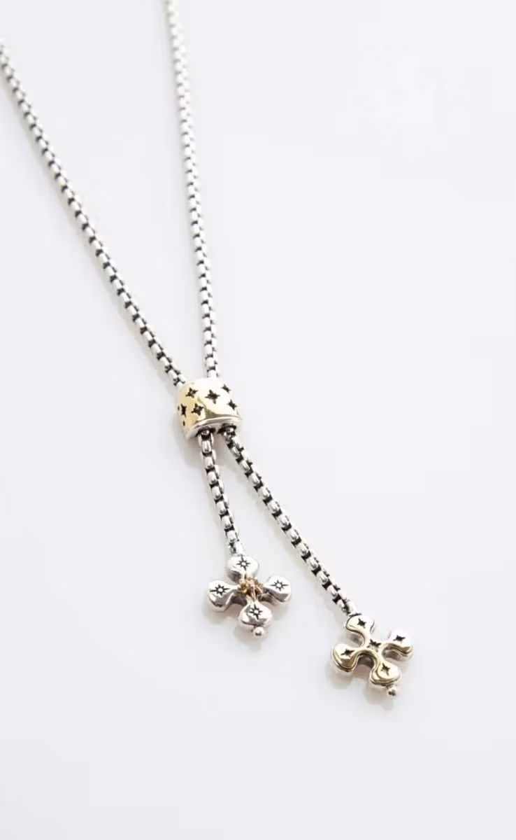 STAR CROSSED NECKLACE STERLING SILVER & 18K GOLD WITH MORGANITE CRYSTAL