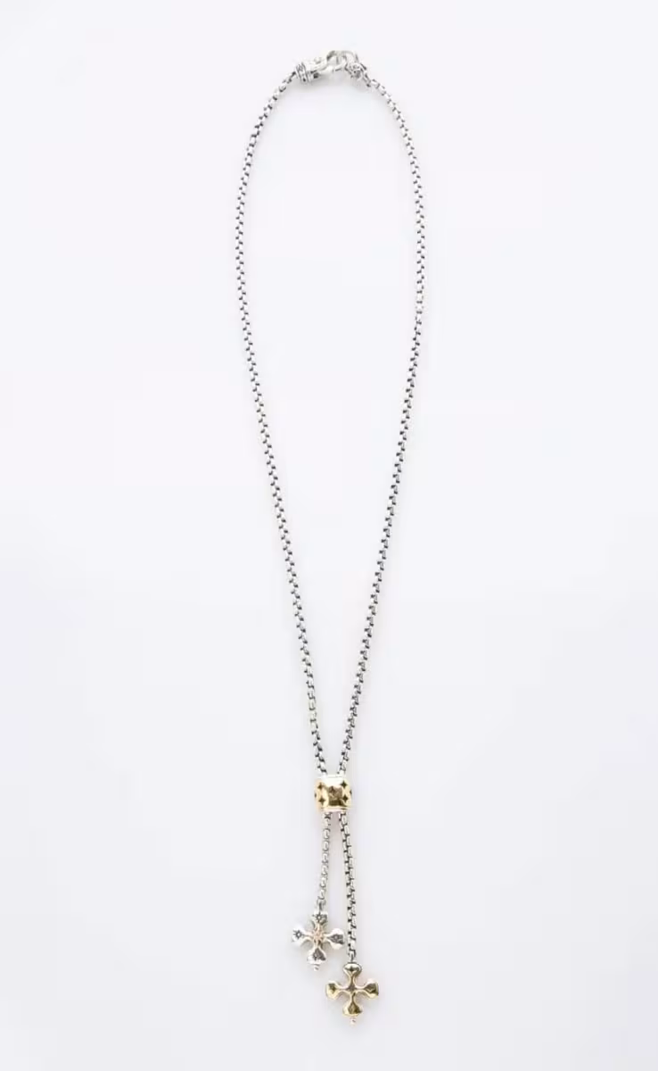 STAR CROSSED NECKLACE STERLING SILVER & 18K GOLD WITH MORGANITE CRYSTAL