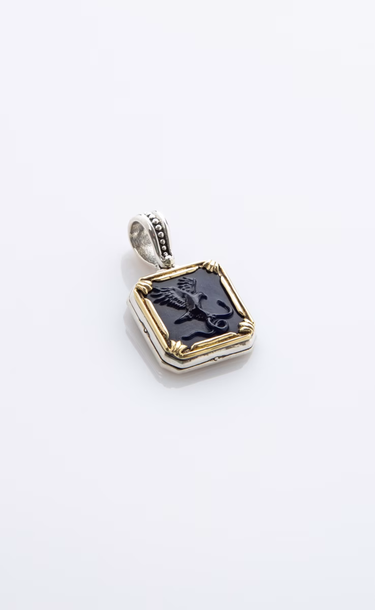 PENDANT WITH BLUE AGATE EAGLE/SNAKE