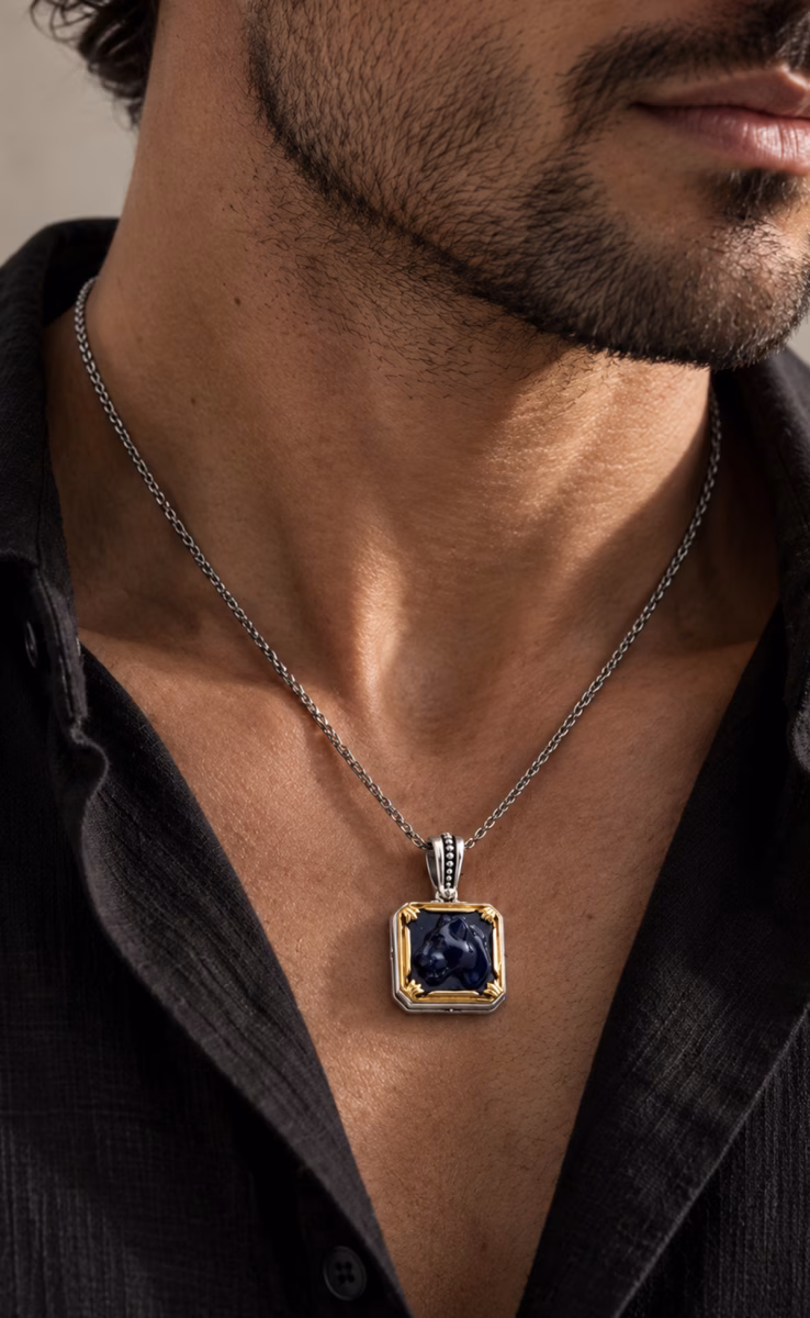 PENDANT WITH BLUE AGATE TIGER