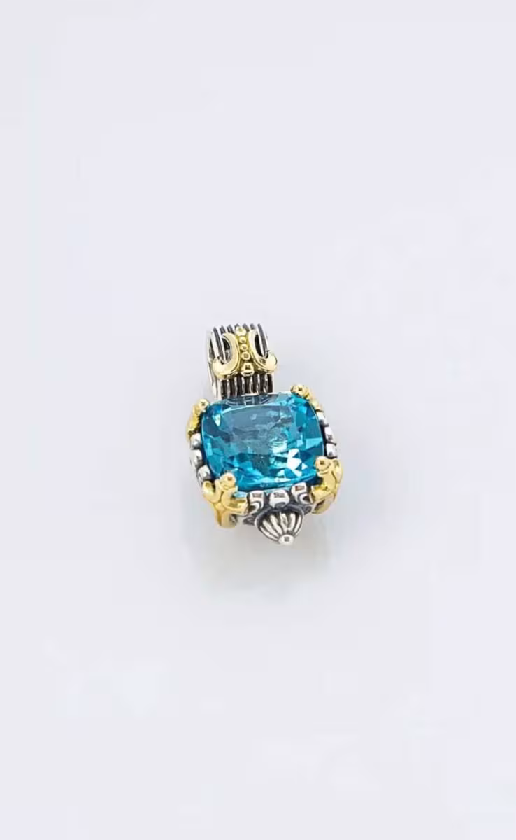PENDANT BLUE TOPAZ STERLING SILVER & 18K GOLD