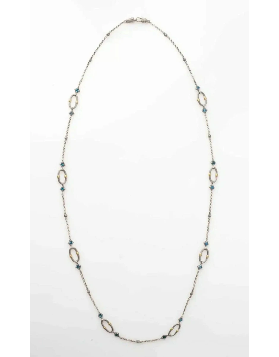 ΜΑΚΡΥ ΚΟΛΙΕ ΑΣΗΜΕΝΙΟ & ΧΡΥΣΟ 18Κ ΜΕ LONDON ΜΠΛΕ ΤΟΠΑΖ