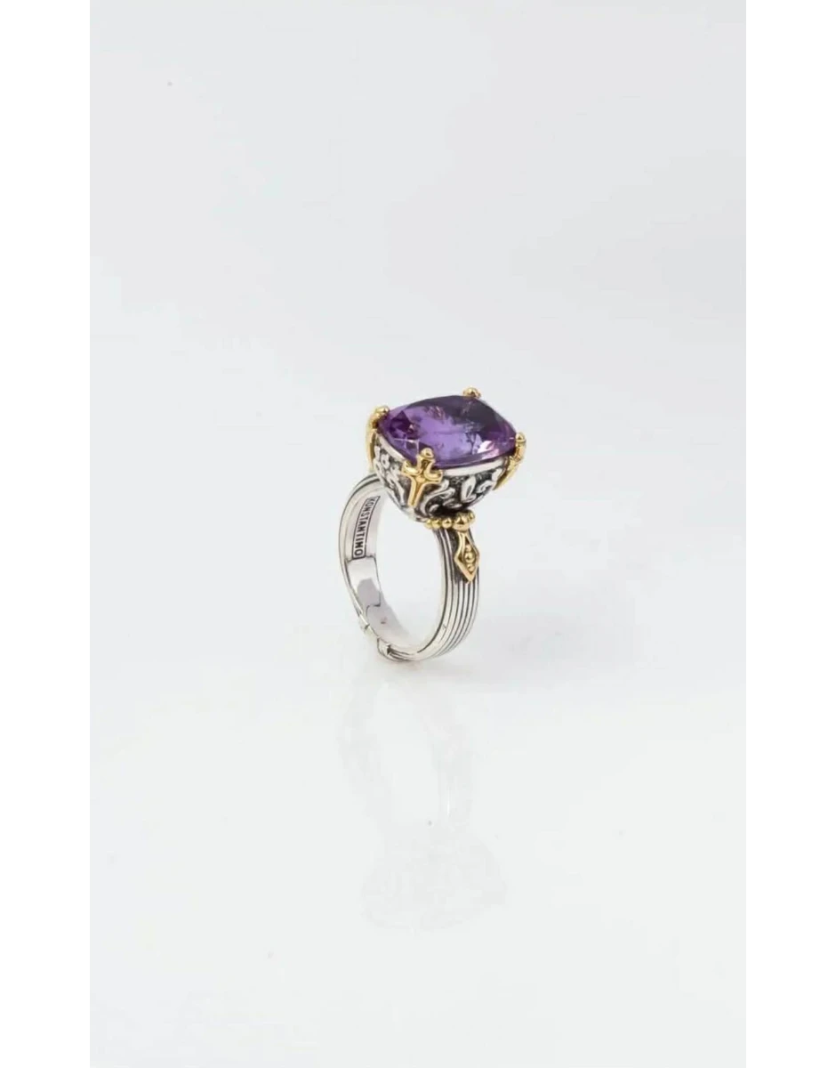 RING STERLING SILVER, GOLD 18k WITH AMETHYST