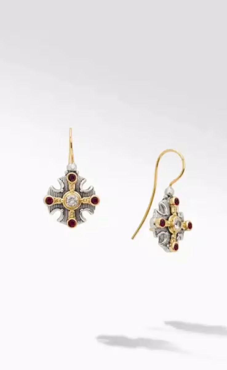 EARRINGS IN STERLING SILVER & 18K GOLD WITH CORUNDUM