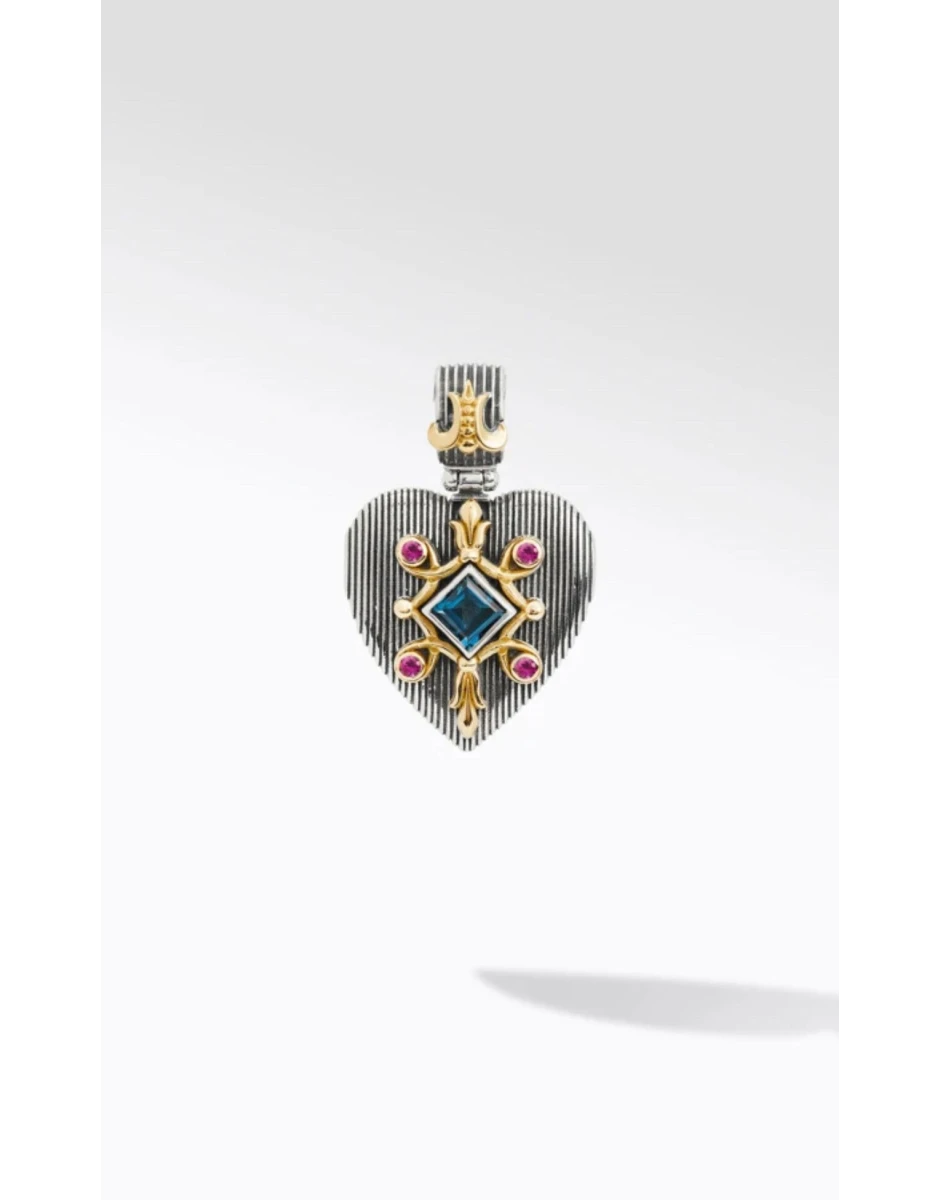 PENDANT STERLING SILVER 925, GOLD 18K WITH LONDON BLUE TOPAZ