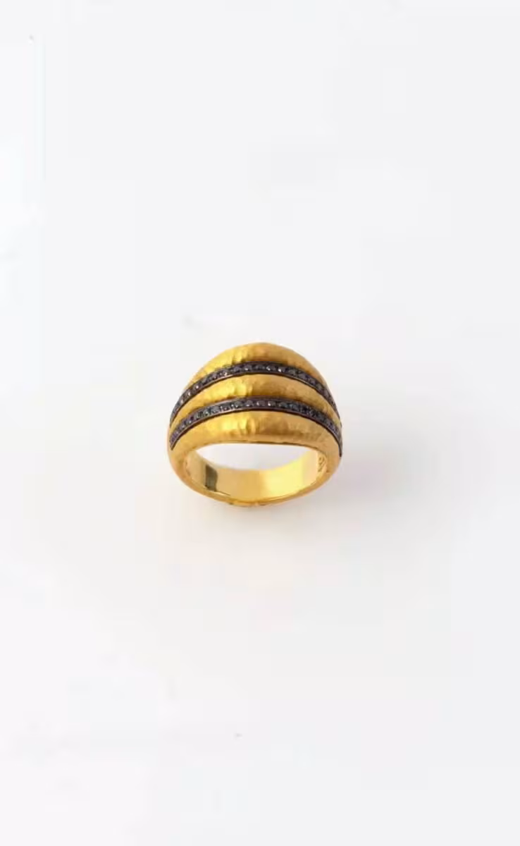 RING DOUBLE ROW GOLD 18k WITH BLACK DIAMONDS