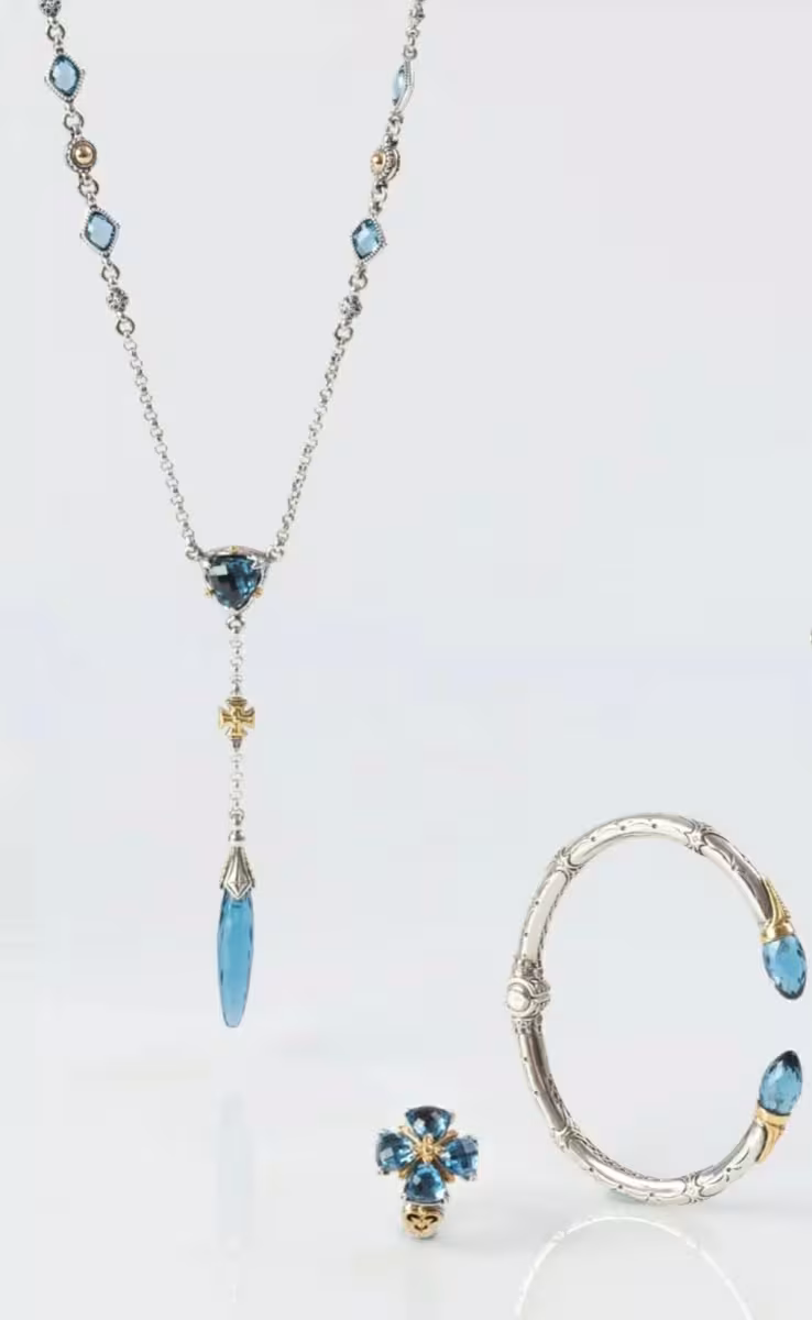 CROSS & DAGGER DROP NECKLACE WITH BLUE SPINEL