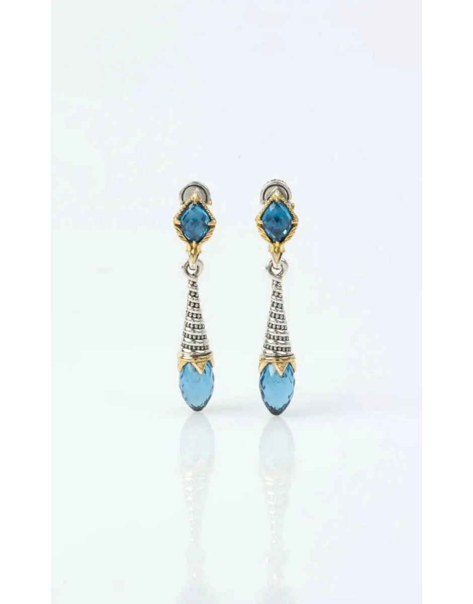 ΣΚΟΥΛΑΡΙΚΙΑ ΑΣΗΜΙ 925 & ΧΡΥΣΟ 18k ΜΕ ΜΠΛΕ ΣΠΙΝΕΛΙΟ