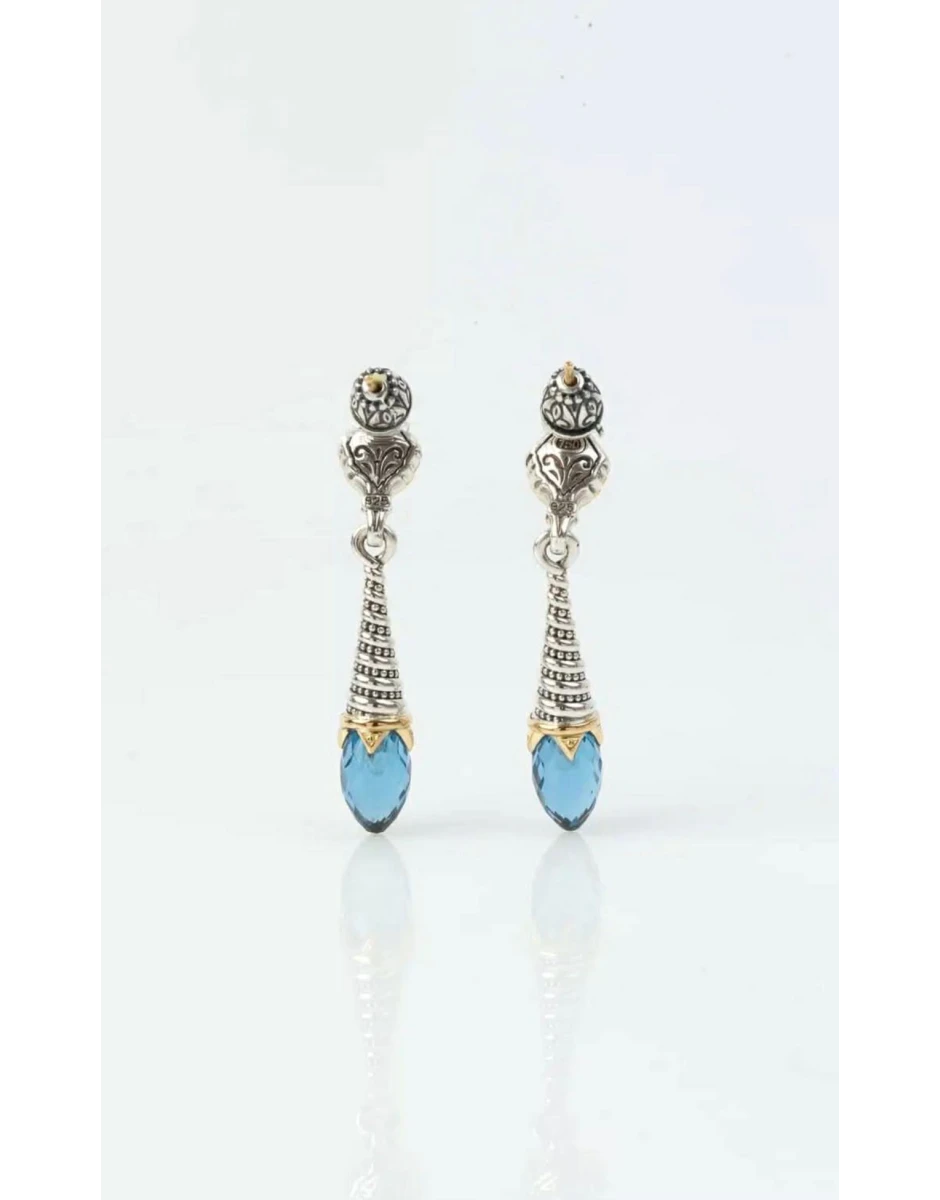 ΣΚΟΥΛΑΡΙΚΙΑ ΑΣΗΜΙ 925 & ΧΡΥΣΟ 18k ΜΕ ΜΠΛΕ ΣΠΙΝΕΛΙΟ