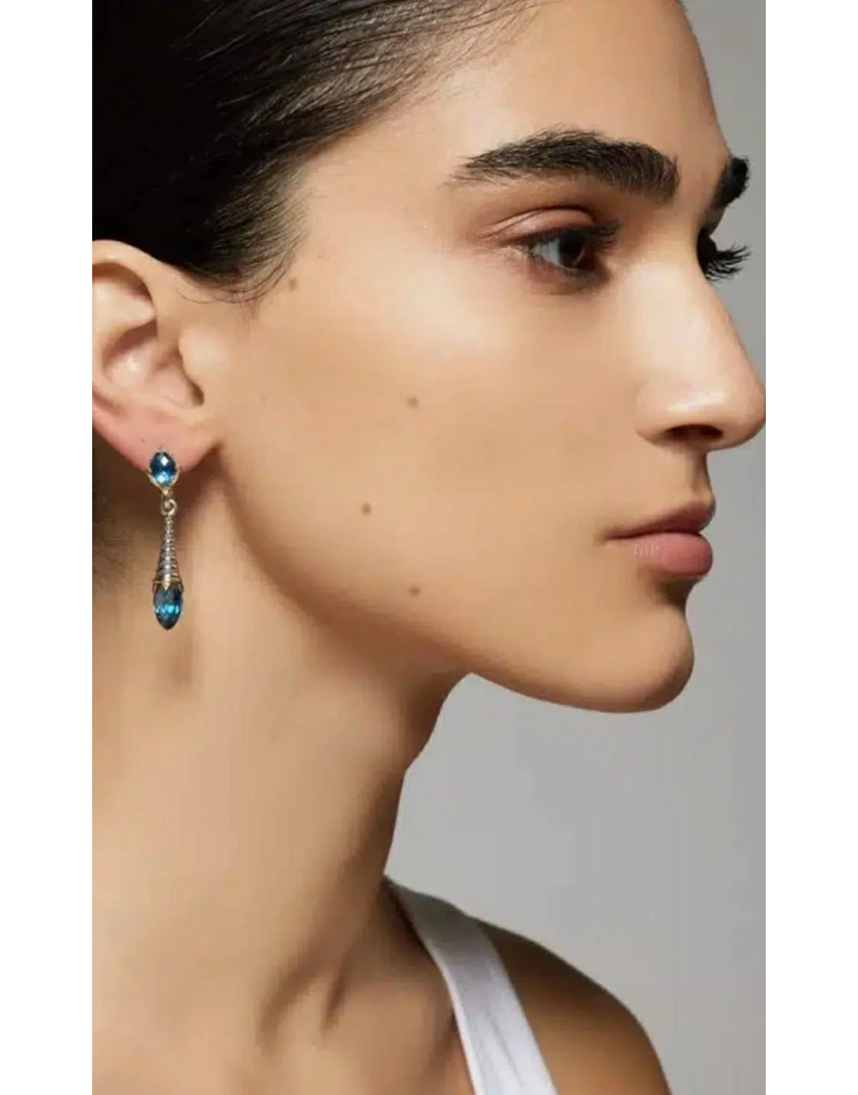 ΣΚΟΥΛΑΡΙΚΙΑ ΑΣΗΜΙ 925 & ΧΡΥΣΟ 18k ΜΕ ΜΠΛΕ ΣΠΙΝΕΛΙΟ