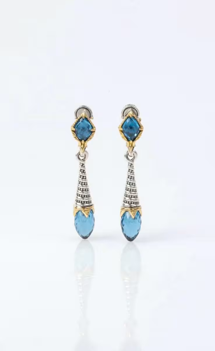 EARRINGS IN STERLING SILVER & 18K GOLD WITH BLUE SPINEL
