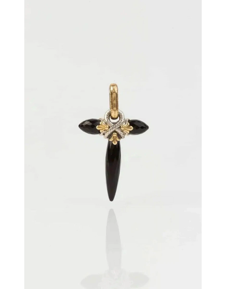 ΜΕΝΤΑΓΙΟΝ ΣΤΑΥΡΟΣ ΑΣΗΜΙ 925 & ΧΡΥΣΟΣ 18Κ ΜΕ ΟΝΥΧΑ