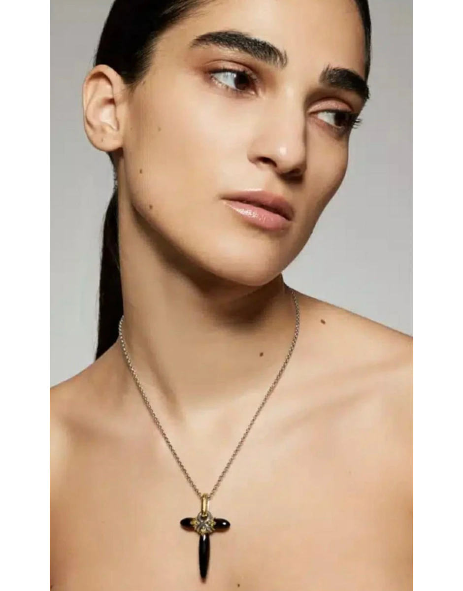 ΜΕΝΤΑΓΙΟΝ ΣΤΑΥΡΟΣ ΑΣΗΜΙ 925 & ΧΡΥΣΟΣ 18Κ ΜΕ ΟΝΥΧΑ