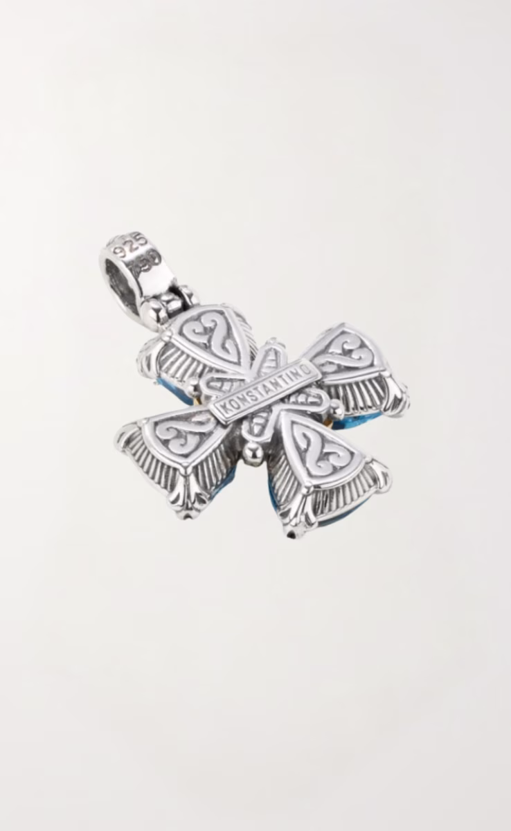 CROSS PENDANT STERLING SILVER 925, GOLD 18K WITH ONYX & BLACK DIAMOND