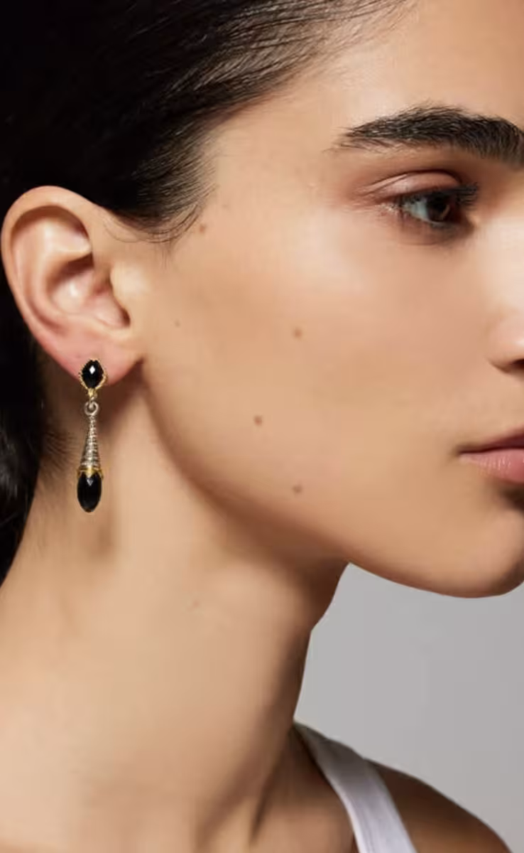 EARRINGS IN STERLING SILVER 925 & 18K GOLD WITH ONYX