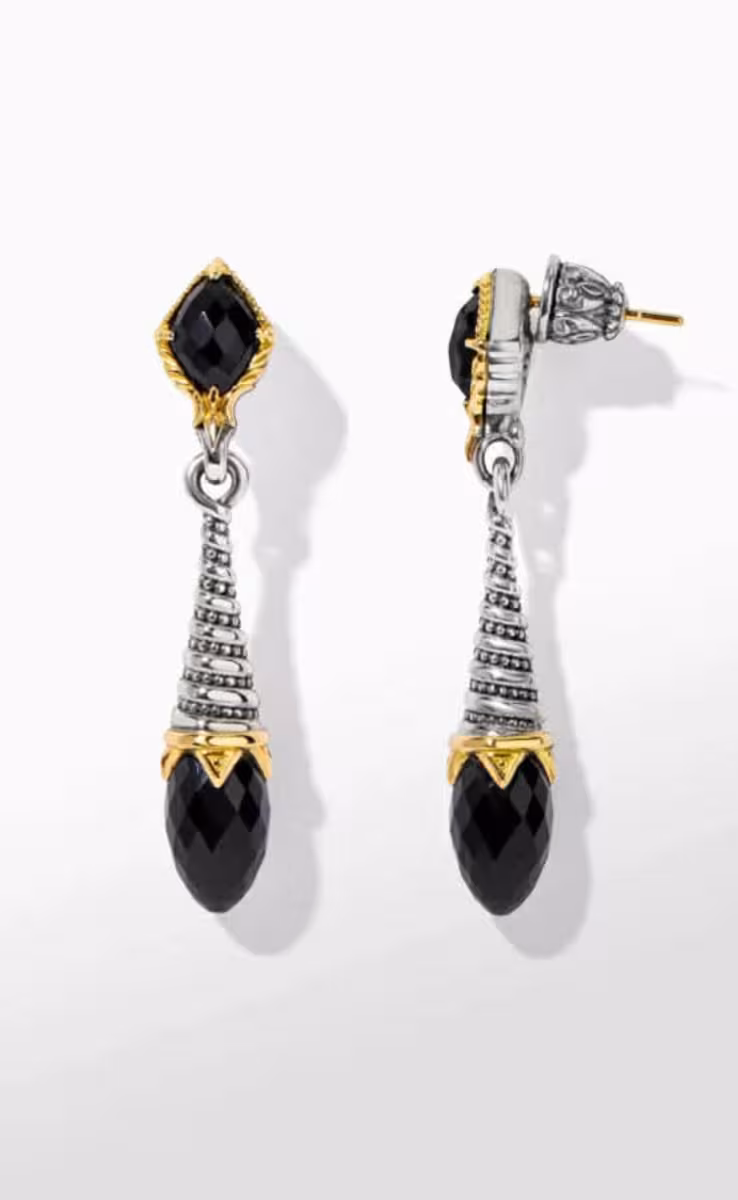 EARRINGS IN STERLING SILVER 925 & 18K GOLD WITH ONYX
