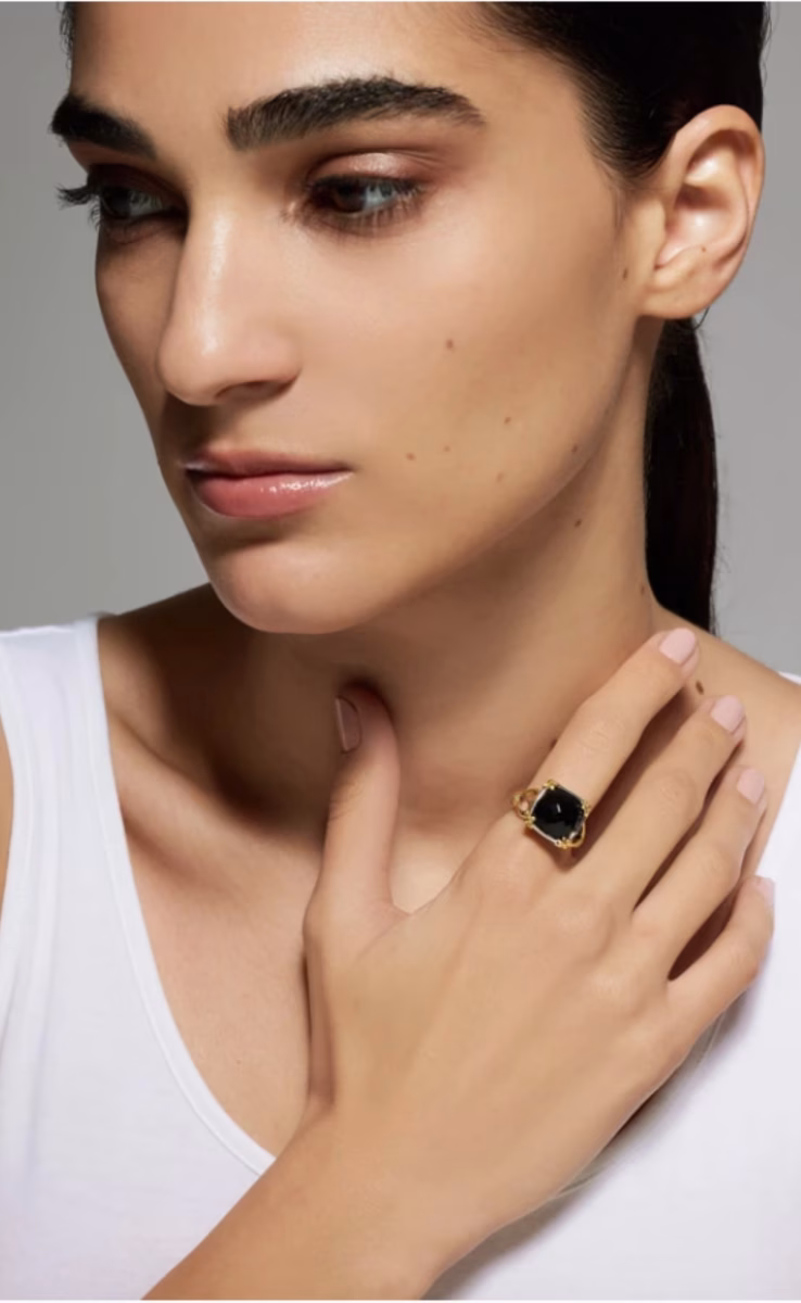 RING STERLING SILVER, GOLD 18k ONYX