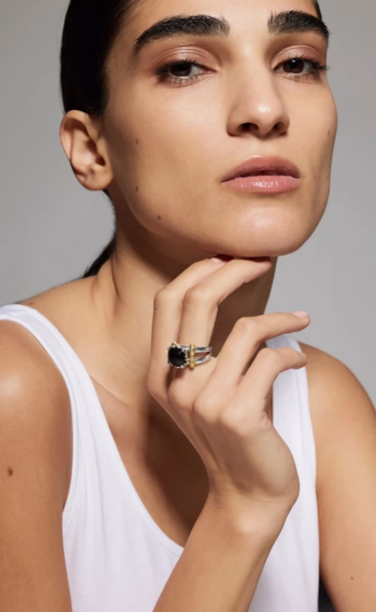 RING STERLING SILVER, GOLD 18k WITH ONYX