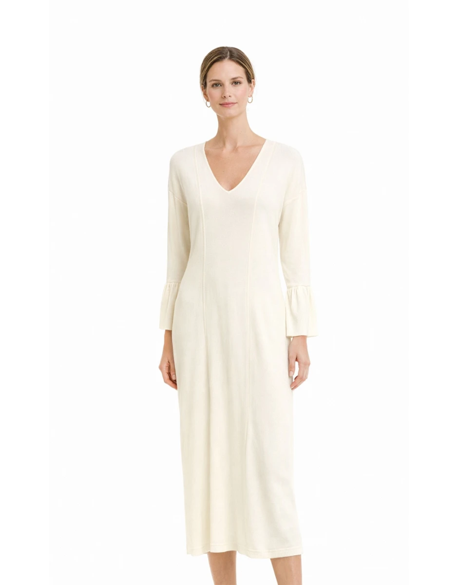 WHITE LONG DRESS WITH BELL SLEEVES