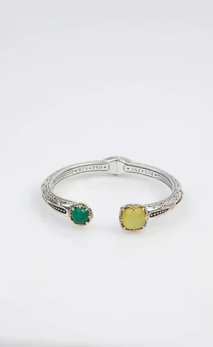 BRACELET WITH ROCK CRYSTAL, YELLOW-GREEN AGATE & MOP TRIPLET