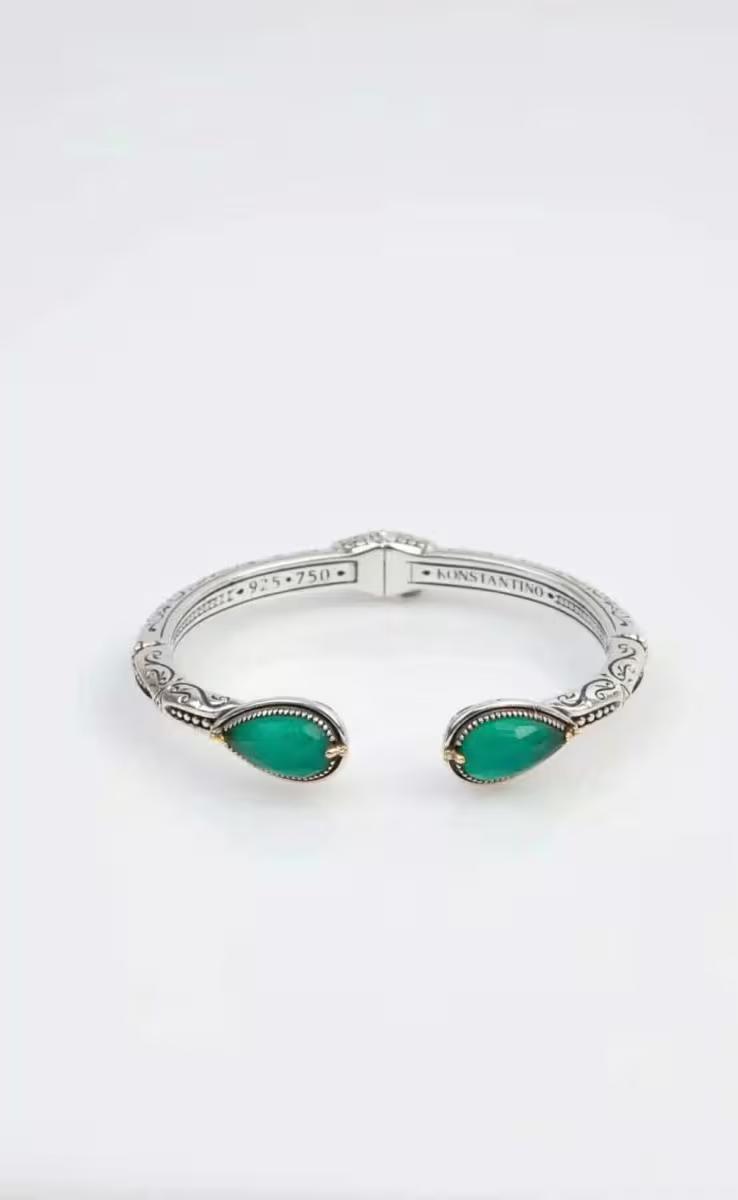 BRACELET WITH ROCK CRYSTAL, GREEN AGATE & MOP TRIPLET