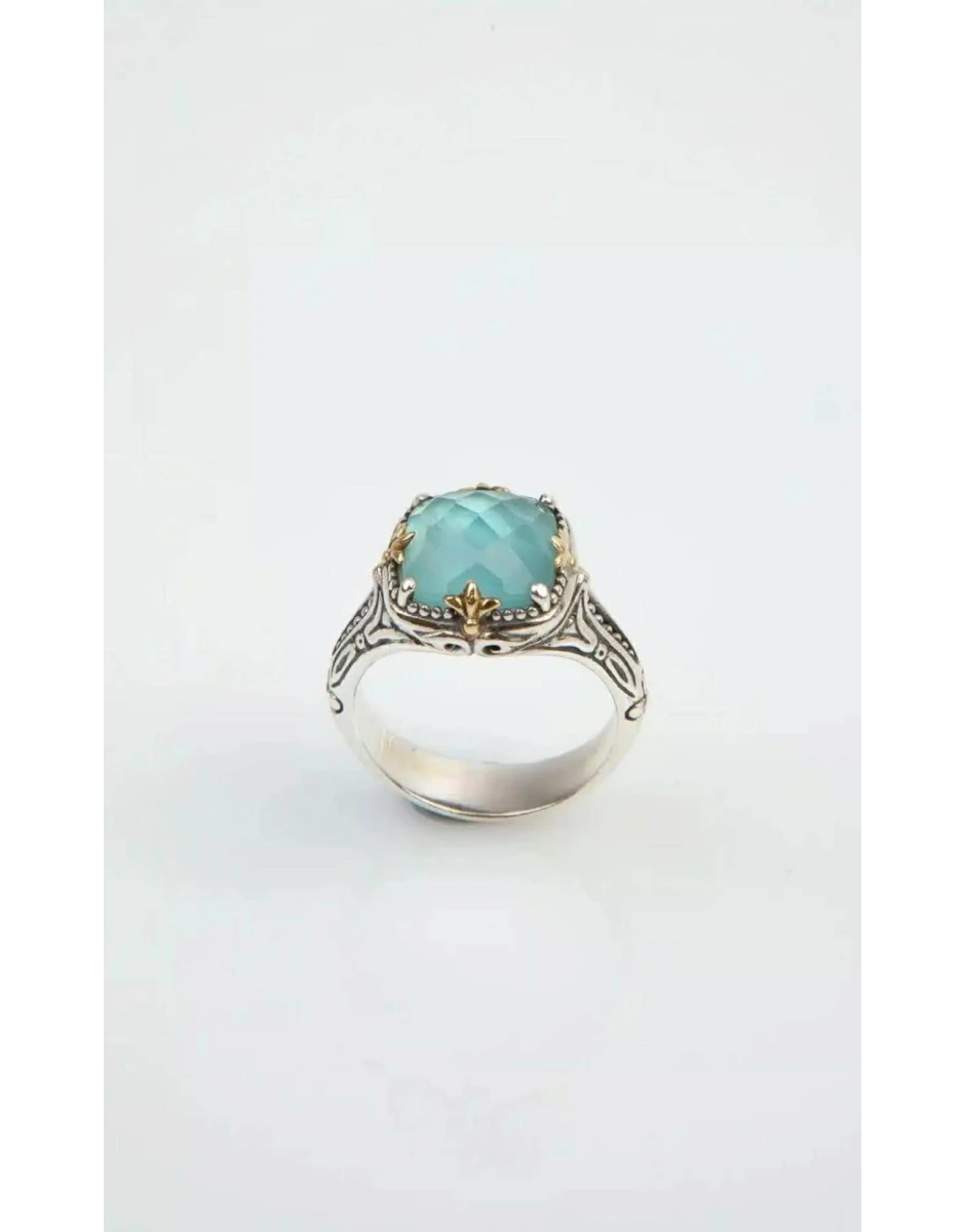 RING WITH ROCK CRYSTAL, AQUA & MOP TRIPLET