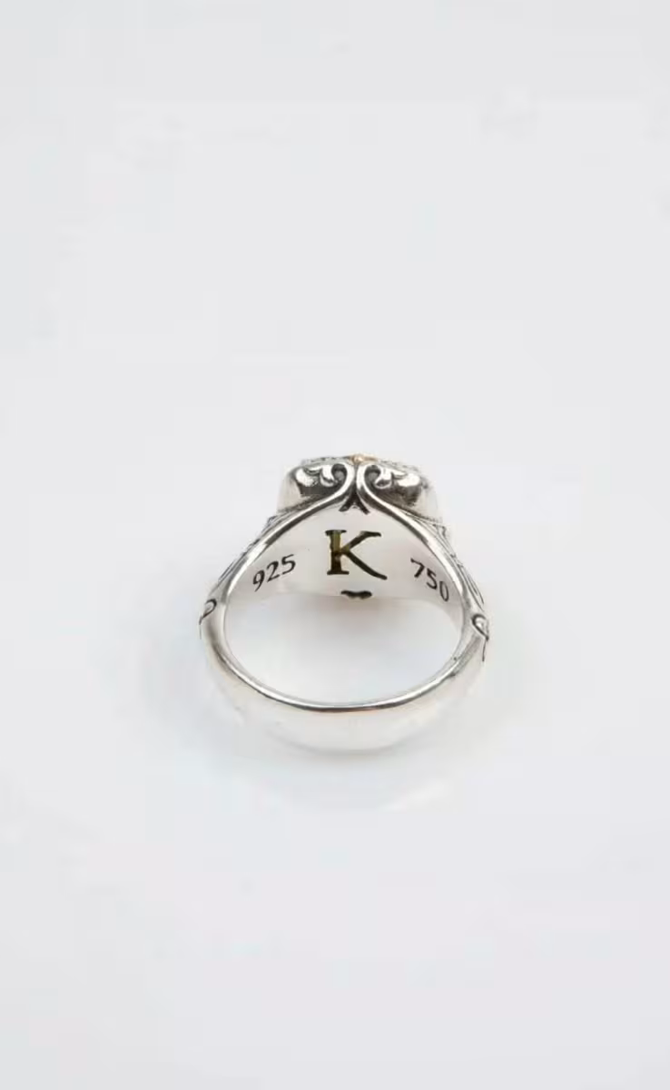 RING WITH ROCK CRYSTAL, YELLOW AGATE & MOP TRIPLET
