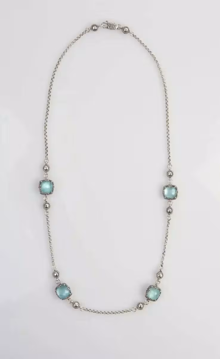 NECKLACE WITH ROCK CRYSTAL, AQUA & MOP TRIPLET