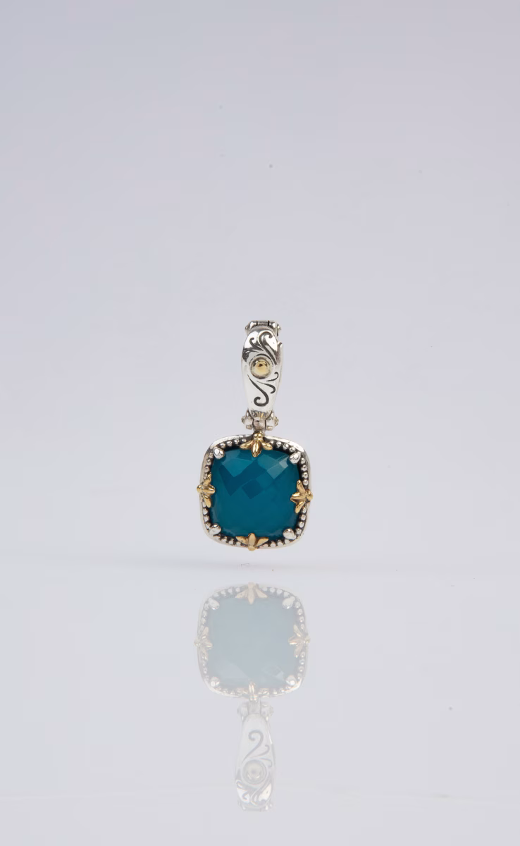 PENDANT WITH ROCK CRYSTAL BLUE MARINE SPINEL MOP TRIPLET