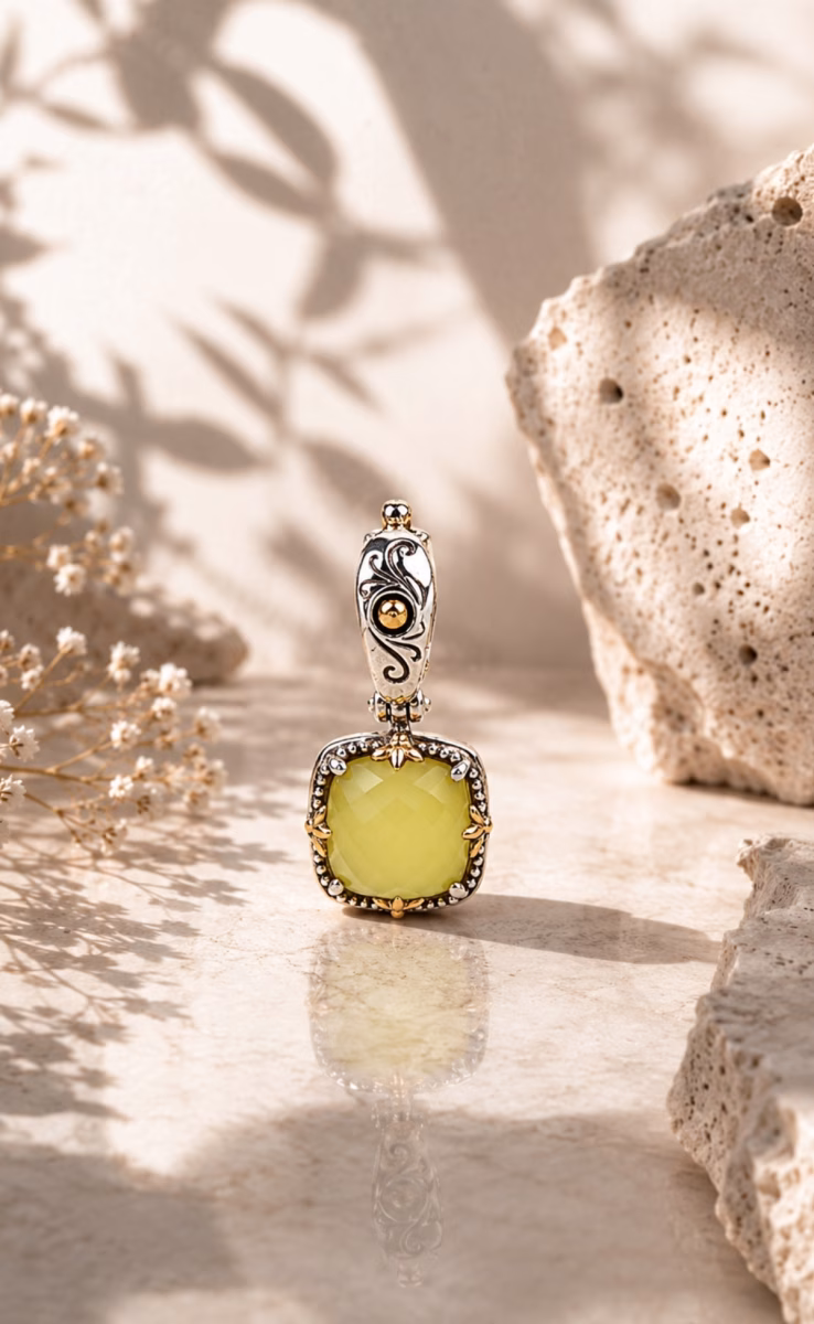 PENDANT WITH ROCK CRYSTAL YELLOW AGATE MOP TRIPLET