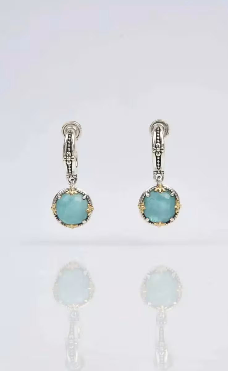 EARRINGS WITH ROCK CRYSTAL, AQUA & MOP TRIPLET