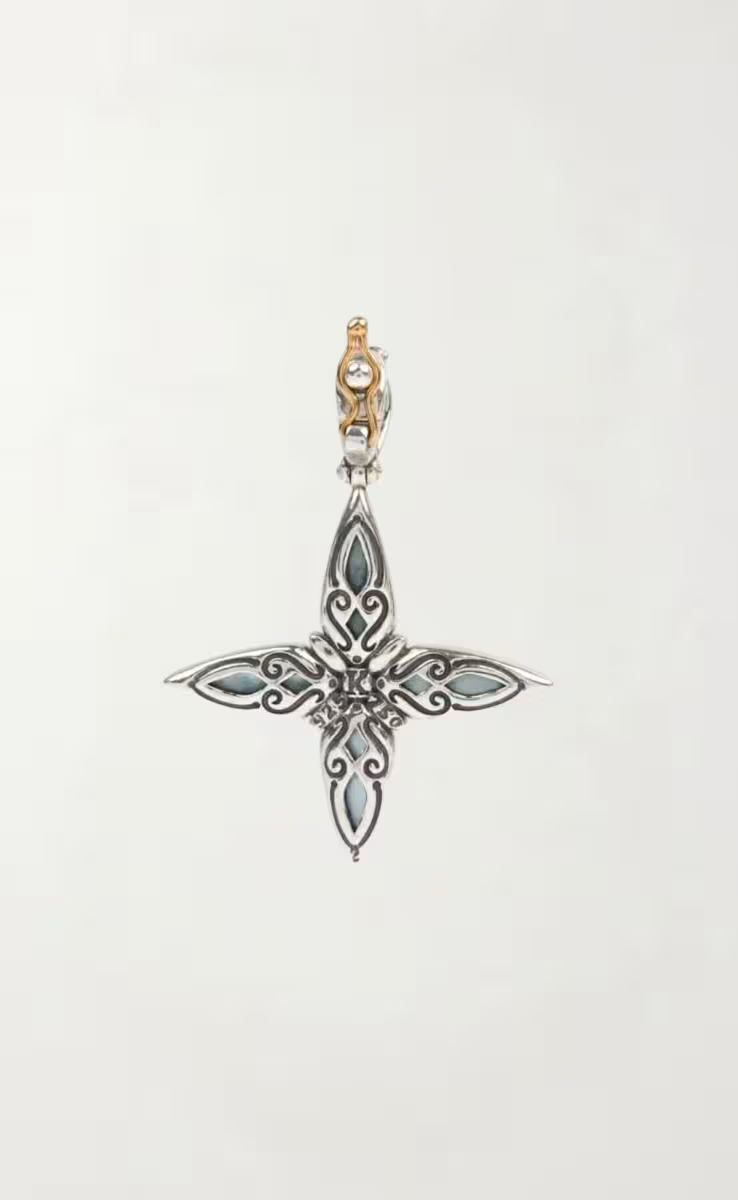 CROSS WITH ROCK CRYSTAL, BLUE MARINE SPINEL & MOP TRIPLET