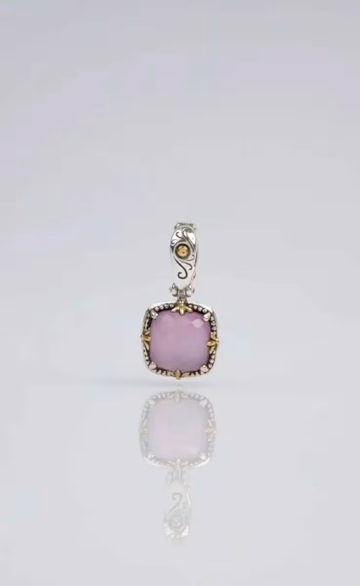 PENDANT WITH ROCK CRYSTAL PINK CORUNDUM & MOP TRIPLET