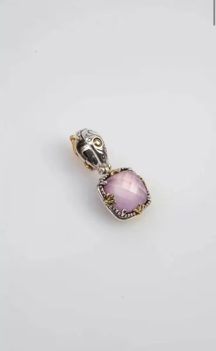 PENDANT WITH ROCK CRYSTAL PINK CORUNDUM & MOP TRIPLET
