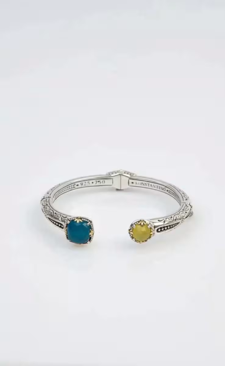 BRACELET WITH ROCK CRYSTAL, BLUE MARINE SPINEL - YELLOW AGATE & MOP TRIPLET