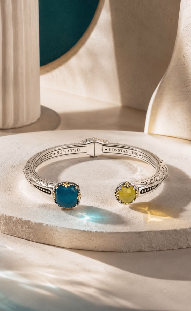 BRACELET WITH ROCK CRYSTAL, BLUE MARINE SPINEL - YELLOW AGATE & MOP TRIPLET