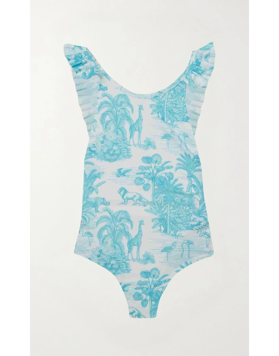 GIRLS ONE PIECE PLEATED JUNGLE TURQUOISE