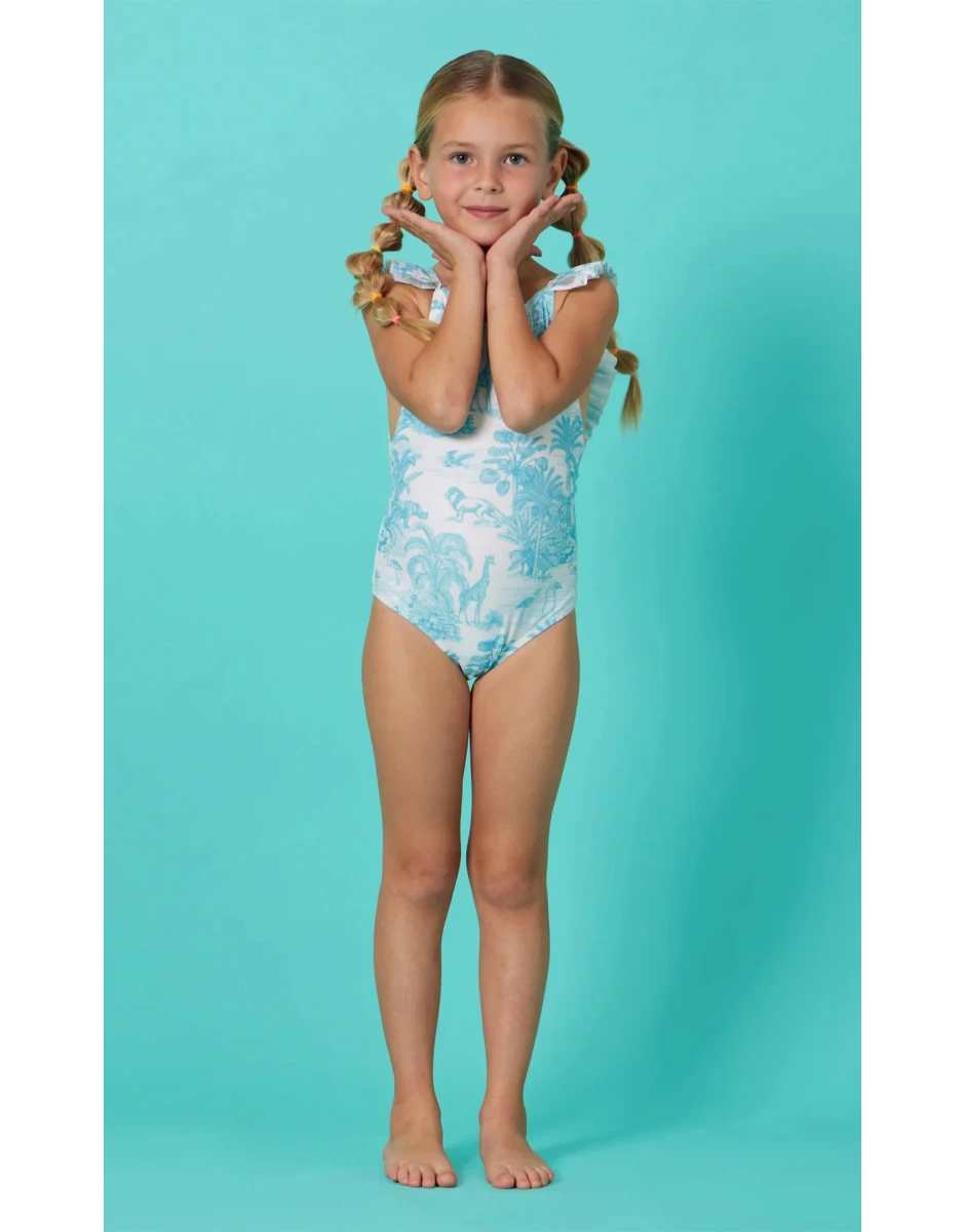GIRLS ONE PIECE PLEATED JUNGLE TURQUOISE