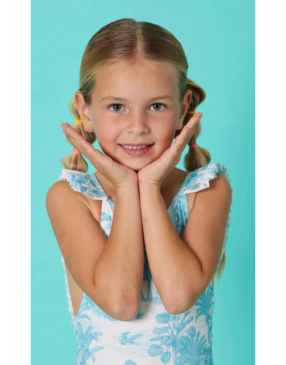 GIRLS ONE PIECE PLEATED JUNGLE TURQUOISE