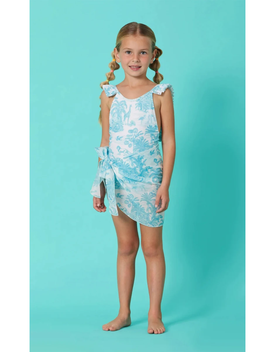 GIRLS ONE PIECE PLEATED JUNGLE TURQUOISE