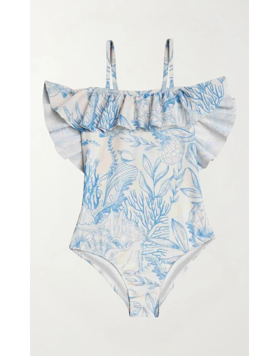GIRLS ONE PIECE RUFFLED THALASSA BLUE