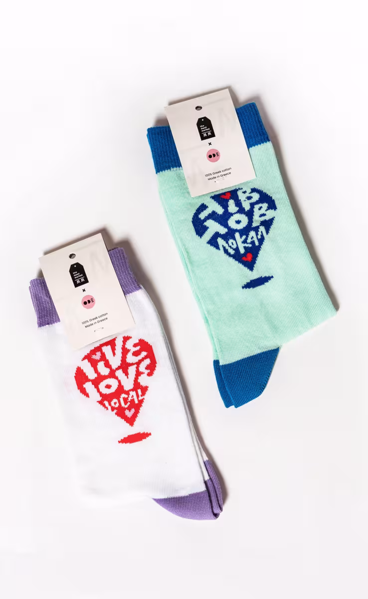 ΛΕΥΚΕΣ ΚΑΛΤΣΕΣ LIVE LOVE LOCAL THE MEET MARKET X ODE SOCKS