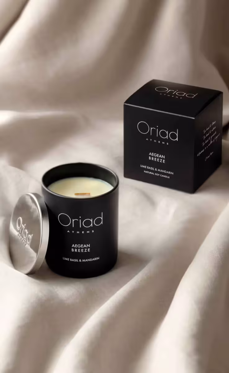 AEGEAN BREEZE SOY CANDLE WITH HINTS OF LIME, BASIL & MANDARIN