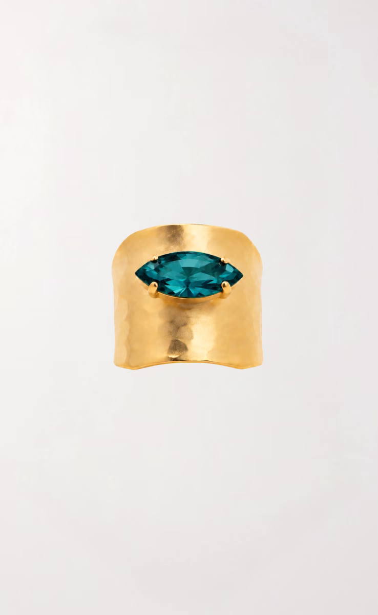 GOLD PLATED RING SWAROVSKI GREEN