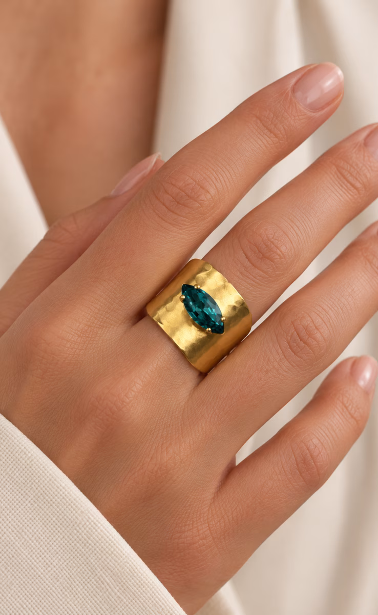 GOLD PLATED RING SWAROVSKI GREEN