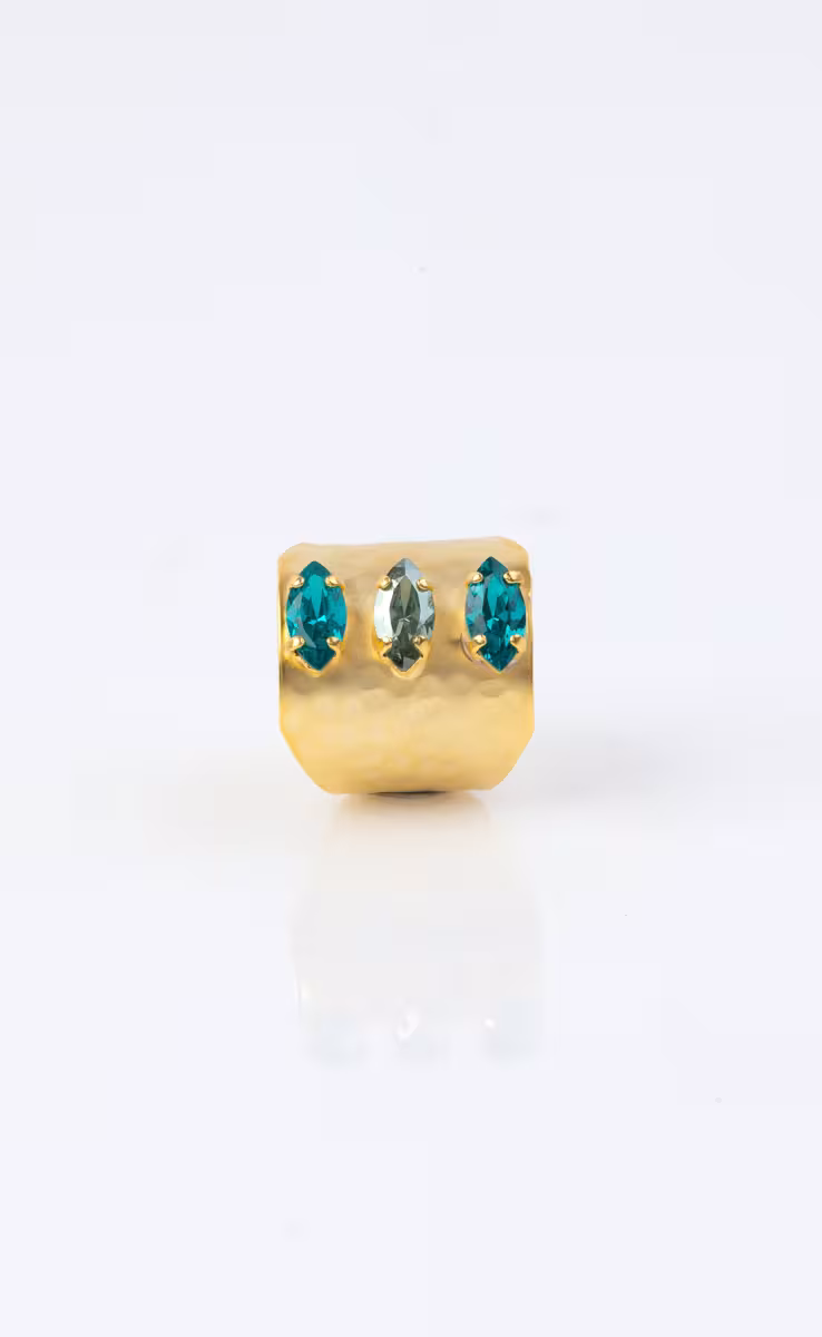 GOLD PLATED RING BLUE CRYSTAL