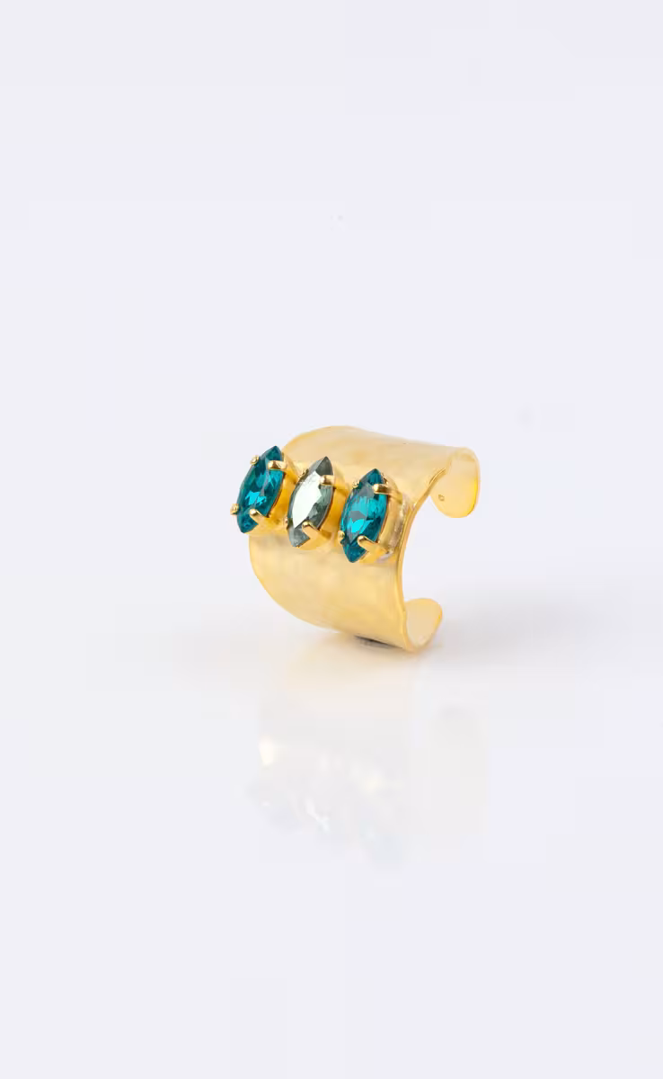 GOLD PLATED RING BLUE CRYSTAL