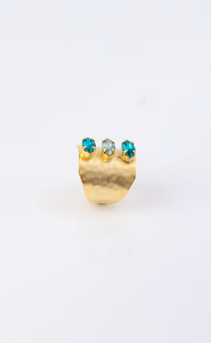 GOLD PLATED RING BLUE CRYSTAL