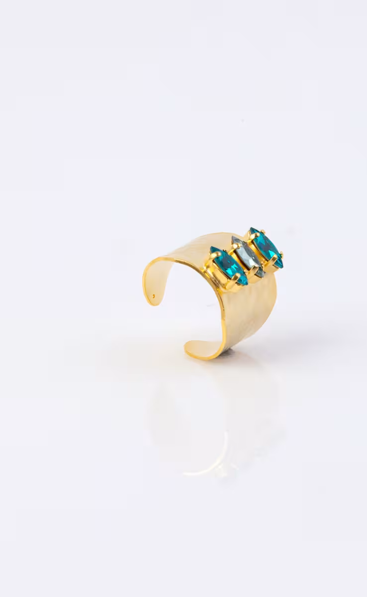 GOLD PLATED RING BLUE CRYSTAL