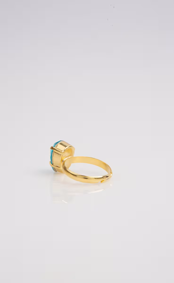 TEAR SHAPE GOLD PLATED RING AQUA BLUE